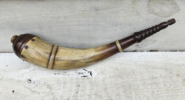 Vintage Black Powder Horn w/ Wooden Cap